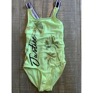 Justice Sport Girls Neon green One Piece Swim‎ Suit Size Small 7/8 Gymnastics